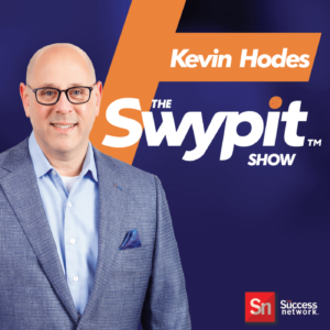 An image for "The Swypit Show" with a picture of Kevin Hodes in a grey suit smiling in front of a blue and orange background.